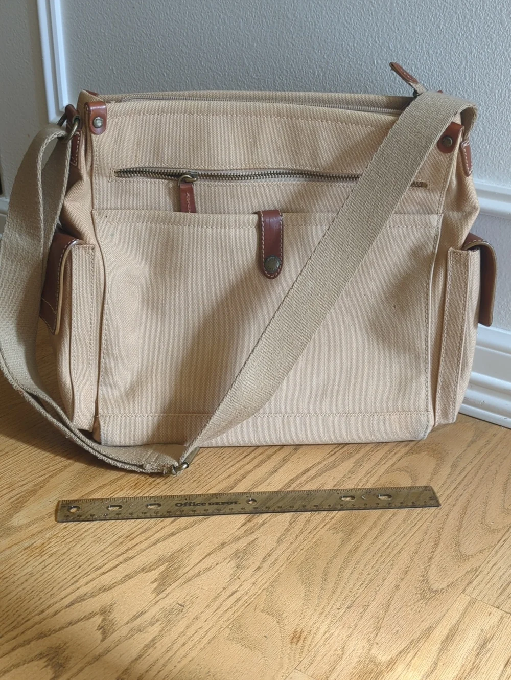 Fossil Canvas Messenger Bag in Beige